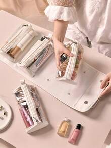 Personalized 4-In-1 Travel Toiletry Bag 4 Removable Compartments Hanging Cosmetic Bag PU Large Capacity Rolling Travel Cosmetic Bag - Multicolor - View 10