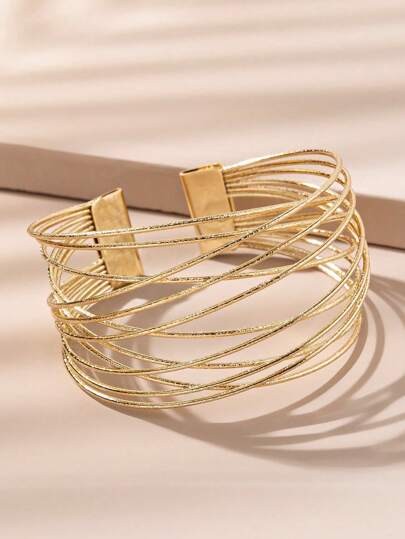 1pc Women's Fashion Multi-Layer Criss-Cross Solid Metal Decorative Bangle