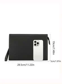 gorchis Nuova borsetta da uomo, borsa da toeletta nera di grande capacità, borsa a mano business semplice e versatile in pelle PU con tasca sottoscritta e più scomparti per carte, borsa da uomo alla moda