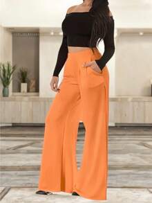 Pantalón Casual Holgado con Bolsas para Mujer - Naranja - Ver 2