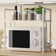 1pc Multipurpose Floor Standing Storage Rack With Handles And Hooks For Living Room, Dining Table, Kitchen - Sturdy Plastic/Metal, Adjustable Shelves, Suitable For Microwave, Oven, And Accessory Storage - Perfect For Countertop, Bedroom, And Bathroom Essentials