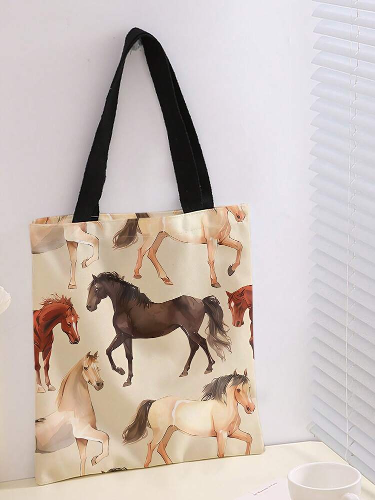 1 Peça Bolsa Tote de Ombro com Estampa de Múltiplos Cavalos em