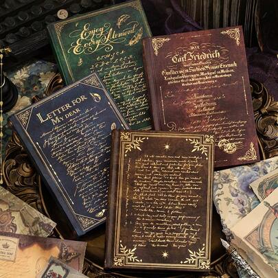 1 本剪贴簿，共 192 页，遥远的歌声系列，复古棕色可书写烫印材料书，剪贴簿用品笔记本配件，装饰笔记本垃圾杂志 DIY 个性化拼贴书，学校用品，返校