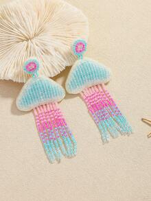 2 件波西米亚风格手工串珠海洋元素女士耳坠，夏季海洋风格手工米珠贝壳水母海豚耳环，适合海滩度假 - 海洋生物 - 查看 8