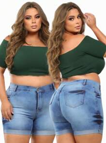 Kit 2 Bermudas Plus Size Feminina Jeans Meia Coxa Com Lycla (Elastano)