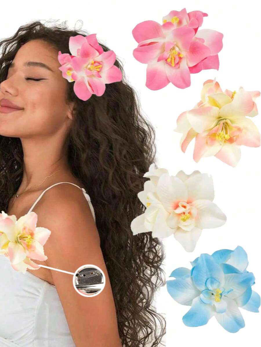 4 cái/3 cái/1 cái Kẹp tóc hoa Hawaii cho phụ nữ, Kẹp tóc nhiệt đới nhân tạo, Phụ kiện tóc phong cách Bohemian cho tiệc bãi biển, Dành cho phụ nữ, Tiệc Hawaii Tiệc mùa hè Trang trí DIY Hoa nhân tạo Trang trí tóc Hoa