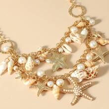 1 pièce Collier polyvalent d'été avec étoile de mer et coquillage, bijou de plage bohème
