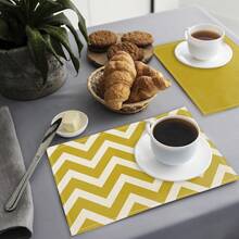 1 pièce/4 pièces/6 pièces Sets de table décoratifs pour tous les jours, sets de table en lin avec lettres, diamants et rayures jaunes, résistants à la saleté, convient pour la maison, la salle à manger et les restaurants, décoration de table, articles ménagers