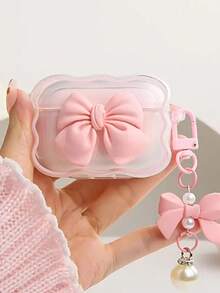 Elegant Pink Bow Earphone Case Compatible With Iphone, AirPods 1/2, New Wireless Earphone Protective Cover Compatible With Airpods 3/Pro/Pro2/4, Gift For Boyfriend/Girlfriend - Multicolor - View 3