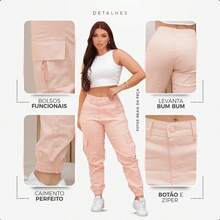 Women's Cargo Jeans Jogger High Waist Butt Lifting Premium With Lycra Side Pockets - màu hồng nhạt - Xem 2