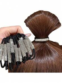 Luxury Rhinestone Ponytail Holders: Set Of 5 Elegant Black Elastic Hair Ropes Decorated With Brilliant Crystal Accents, Providing A Strong And Gentle Hold For All Hair Types, Adds A Touch Of Sparkle And Refinement To Ponytails, Top Knots, Half-Up Styles, And Braids, Perfect For Adding A Touch Of Glamour To Everyday Looks, Dressing Up For Special Events, Dance Recitals, Cheerleading, And More, Durable And Stretchy Elastic Ensures Long-Lasting Use Without Snagging Or Breaking Hair, Makes A Stylish And Practical Gift For Women And Girls Who Appreciate Fashionable And Functional Hair Accessories, Elevate Your Hairstyles Effortlessly With These Exquisite And Secure Rhinestone Ponytail Holders, Adding A Touch Of Dazzling Charm To Any Occasion.