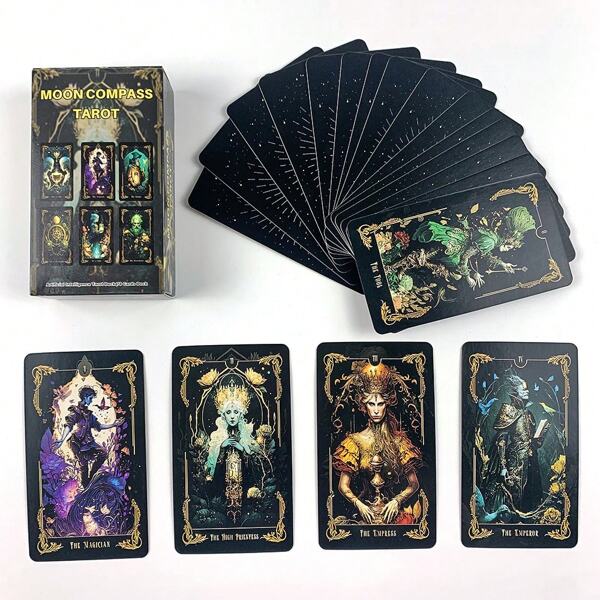 Mond Kompass Tarot - 78 leuchtende Illustrationen, leicht verständlicher Leitfaden, perfekt für Anfänger, Meditation und Partyspiele