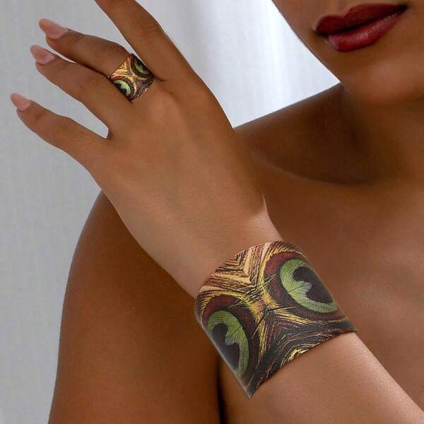 1pc Retro Vintage Peacock Open Hand Bracelet For Women, Fashionable Accessory