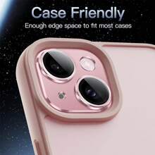 Protector de lente de cámara compatible con iPhone 15 6.1 pulgadas e iPhone 15 Plus 6.7 pulgadas, iPhone 13 con cobertura total de anillo de vidrio templado 9H, placa de metal con acabado mate, accesorio de teléfono móvil para fundas de teléfono, 1 paquete (rosa), regalo para cumpleaños, familia, amigos, aleación metálica con vidrio templado de cobertura completa, protector de lente