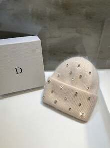 1pc Heavy Sequin Accent Rabbit Fur Knitted Hat For Women, Warm & Thick, Fashion & Versatile, Autumn/Winter