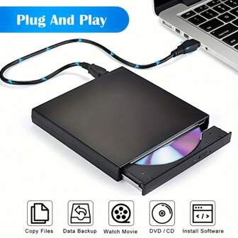 1 draagbare externe cd/dvd-lezer, compatibel met laptops en desktops, compact en draagbaar ontwerp met snelle gegevenstoegang, voor laptops en kantoor