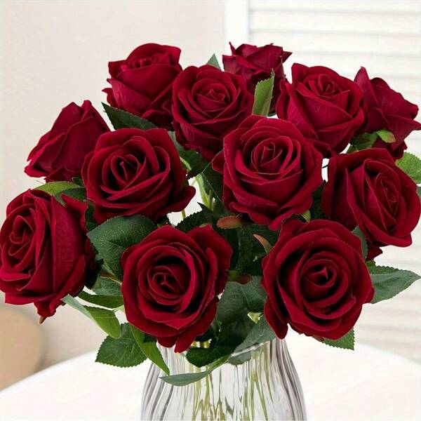 20PCS Artificial Roses, Dark Red Roses Artificial Flowers Fake Roses For Decoration DIY Wedding Bouquets Centerpieces Decorations,Bridal Shower Party Valentine's Day Decorations,Baby Shower Decorations,Home Decorations Outdoor Indoor Decor
