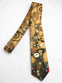 1 pièce Cravate casual imprimée à la main style peinture à l'huile, convient pour le style de rue et le port quotidien