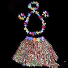 1 Set Falda de hierba estilo hawaiano, regalos creativos de fiesta hawaiana, decoraciones de fiesta, falda de hierba, corona de flores personales, decoraciones de fiesta hawaiana, collar, diadema y pulsera de flores (color de la flor aleatorio) - falda elegante - Ver 10