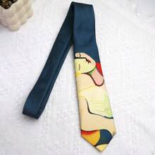 1 pièce Cravate casual imprimée à la main style peinture à l'huile, convient pour le style de rue et le port quotidien