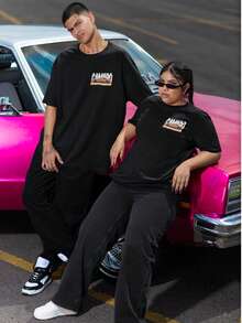 Playera Oversize Unisex SpeedLife "Camaro Naranja" Algodón Estampado Frente y Espalda. - Negro - Ver 3