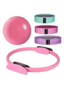 5 Peças Conjunto de Anel de Pilates, Conjunto de 5 Peças de Equipamento de Fitness Doméstico Feminino, Incluindo Bolas de Ioga, Faixas de Resistência de Ioga e Anéis de Glúteos Levantados, Uma Ótima Ferramenta para Exercícios de Fitness e Ioga Domésticos (O Material da Superfície é Espuma e é Normal Haver Amassados e Arranhões Durante o Transporte)