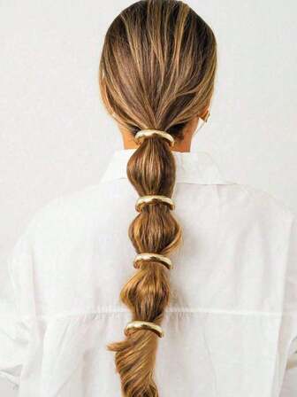 Set de 4 sujetadores de pelo elásticos de metal dorado elegantes, bandas elásticas de lujo para coleta de mujer, sujetadores de pelo, bandas de goma para el cabello, scrunchies, cuerda para el cabello, coleteros