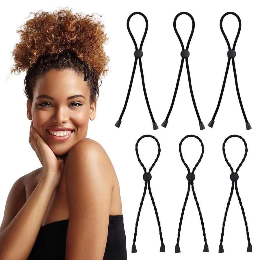 Adjustable Headband Hair Rope African Bubble Ponytail Natural Curly Hair Leather Headband Women's Headband Dreadlock Hair Rope Turban Headband Sweatband, Hairband - Black - View 1