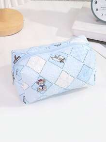 1 Pc Delicate Square Plaid Pencil Case, Creative And Cute Bear, Bow, Business Card Pattern, Fashionable And Portable Large-Capacity Storage Bag, Desktop Item Storage, Suitable For Storing School Supplies, Carry-On Items, Back-To-School Necessities, Suitable For Special Gifts For Classmates,Pencil Pouch,School Bag