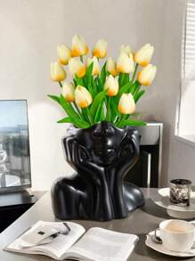 1pc Golden Resin Vase For Decoration, Flower Head Vase, Beauty Tools Storage, Office Stationery Storage, Modern Simple Vase, For Home Decoration Living Room Desk Decoration