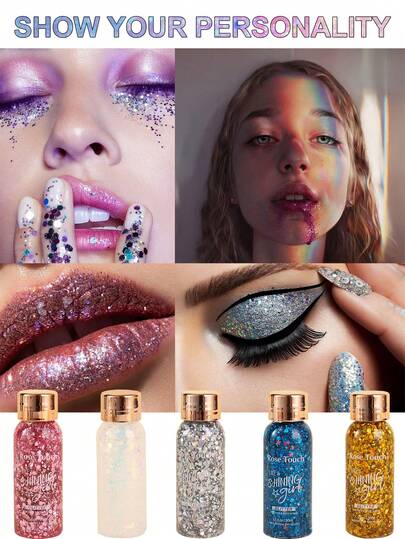 1 pieza Crema de gel glitter multicolor, adecuada para glitter corporal, maquillaje de escenario y uso en discotecas, glitter brillante, decoración corporal y capilar luminosa para fiestas, actuaciones y eventos