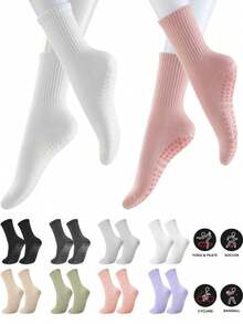 随机 3 双多色普拉提防滑袜，女士彩色瑜伽袜，防滑，透气瑜伽袜，带护垫，非常适合普拉提、瑜伽、芭蕾