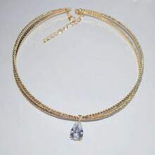 1pc Double Row Rhinestone & Large Zirconia Glamorous Party Open Collar Choker - Silver - View 2
