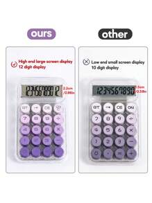 1 Stück Dopamin Farbverlauf bedruckter runder mechanischer Taschenrechner, 12-stelliges großes Display geeignet für Finanzen, Buchhaltung, Studenten, Büronutzung, modisches & feminines Design, hochwertig & kostengünstig (Zufallsversand von neuen und alten Versionen), Schulbedarf, Schulanfang
