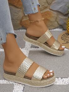 Woven Casual Women Slippers, Fashion & Versatile - Gold - View 5