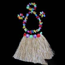 1 Set Falda de hierba estilo hawaiano, regalos creativos de fiesta hawaiana, decoraciones de fiesta, falda de hierba, corona de flores personales, decoraciones de fiesta hawaiana, collar, diadema y pulsera de flores (color de la flor aleatorio) - falda elegante - Ver 14