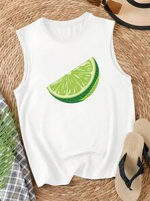 Bright Lime Slice Illustration Women's Casual Vest - White - View 1