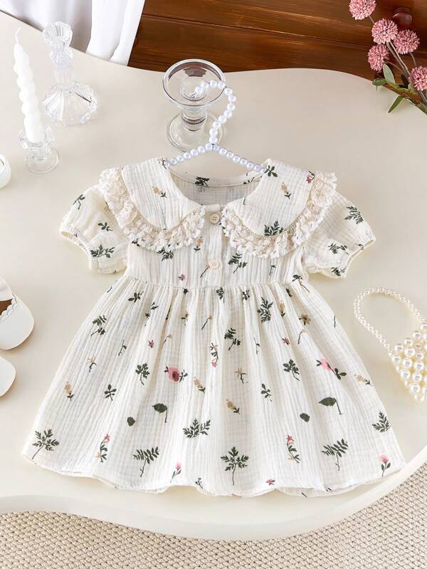 Korean Style Baby Girl Summer Ditsy Floral Printed Princess Romper, Cute & Fashionable