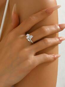 1pc Fashionable Cubic Zirconia S925 Sterling Silver Ethereal Wing Series Romantic Butterfly Women's Open Ring, Mother's Day Gift