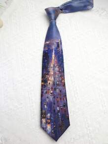 1 pièce Cravate casual imprimée à la main style peinture à l'huile, convient pour le style de rue et le port quotidien