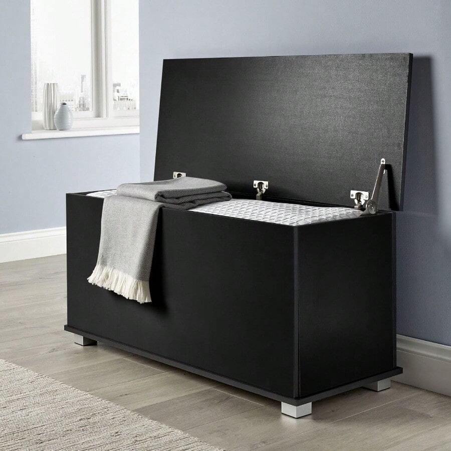 Ottoman Storage Toy Chest Bedding Blanket Box, Black, 99cm - Black - View 1