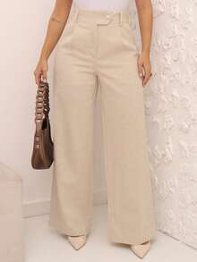 Emili Moda Women's Comfort Linen Pantaloons High Waisted Trousers With Lining - Be - Xem 1