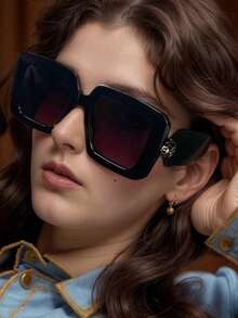 1 件女士优雅方形镜框宝石配饰时尚眼镜适合日常服装搭配、节日礼物和工作通勤使用时尚眼镜 - 彩色 - 查看 3