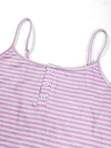 Camiseta sin mangas con cuello en V y botones de rayas rosas para mujer, de estilo minimalista para uso diario, primavera/verano