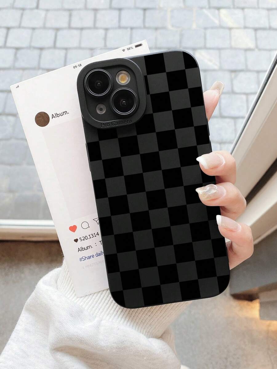 棋盘格手机壳，棋盘格手机壳，360度全方位保护，镜头保护，磨砂TPU手机壳，兼容和Galaxy，16、16 Pro Max、16 Pro、16 Plus，手机壳，17 Pro Max手机壳，保护套，可爱手机壳，国际版，非国内版 - 黑色 - 查看 1