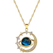 1 pièce Collier pour femmes en acier inoxydable avec pendentif en forme de lune décoré de pierres du ciel étoilé et de strass complets {Boîte de collier non incluse}