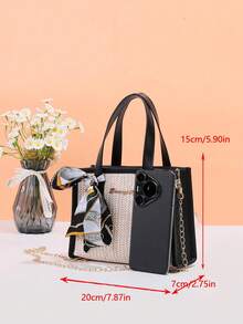 New Fashion Simple Shoulder Bag, Retro Straw Handbag, Unique Design Crossbody Bag, Tote Bag For Women, Casual Commute Messenger Bag - Multicolor - View 6