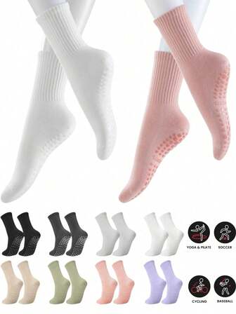 随机 3 双多色普拉提防滑袜，女士彩色瑜伽袜，防滑，透气瑜伽袜，带护垫，非常适合普拉提、瑜伽、芭蕾
