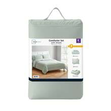 7-Piece Reversible Bed In A Bag Comforter Set With Sheets, Blue Floral, Queen - Sage - 查看 8