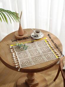 1pc Checkered Hollow-Out Placemat, Minimalist Crochet Placemat, Suitable For Creating An Elegant Dining Table And Uplifting Dining Ambiance